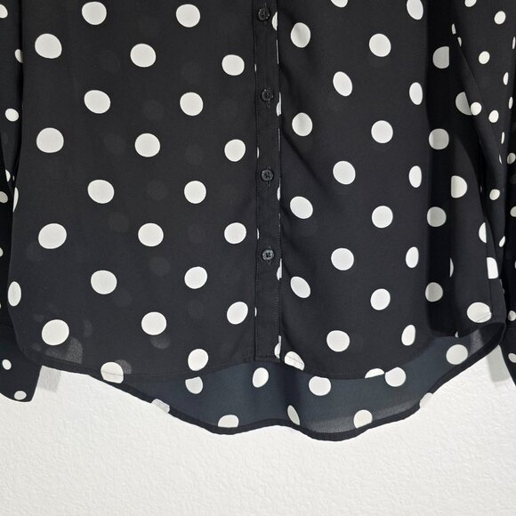 Express Portofino Shirt Blouse Women Small Polka Dot Black Button Down Sheer - Picture 3 of 8